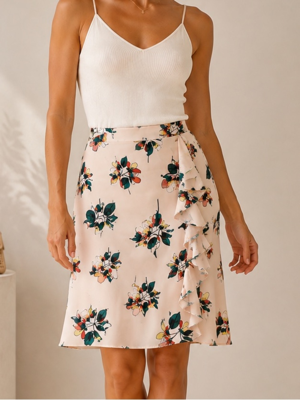 Ted Baker Floral Ruffle Wrap Midi Skirt Size L